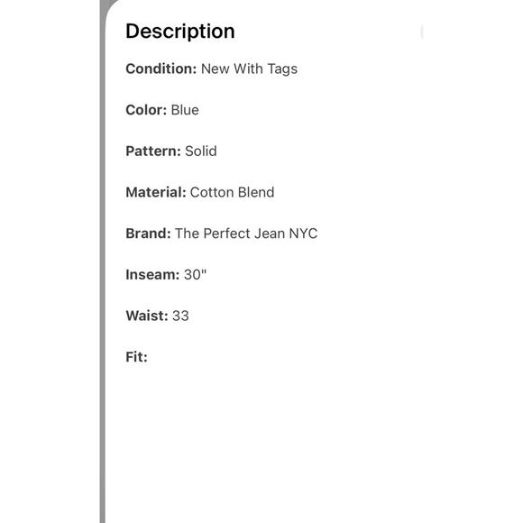 NWT nyc The Perfect Jean Men’s Blue 33 X 30 Slim - Picture 3 of 5